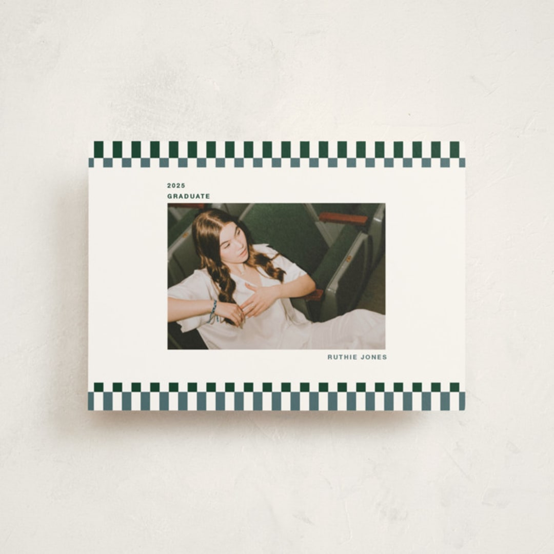 "Checked Out" - Graduation Announcements in Pine by Rachel Cassel - Front
