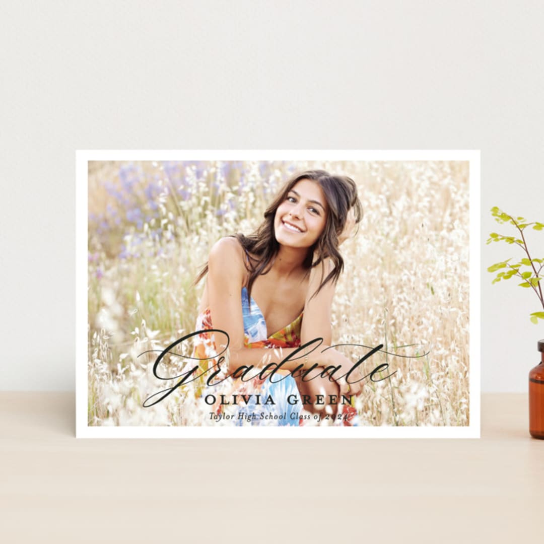 "portrait script" - Graduation Announcements in Onyx by Sarah Curry - Front
