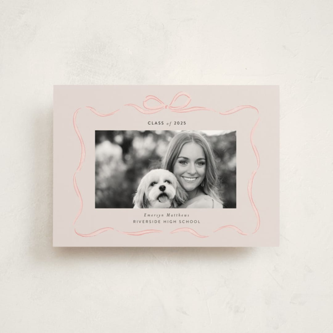 "Ribbon Frame" - Graduation Announcements in Blush by Itsy Belle Studio - Front