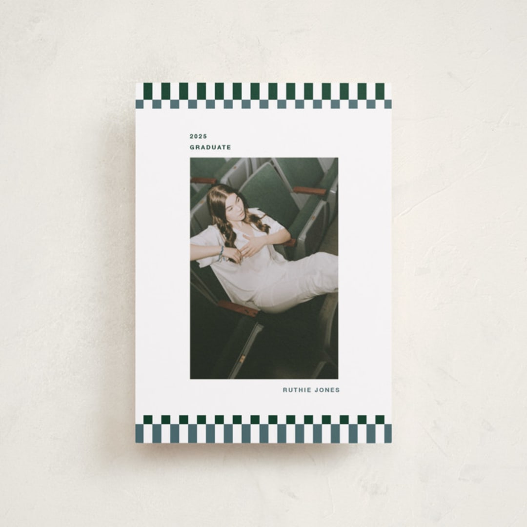 "Checked Out" - Graduation Announcements in Pine by Rachel Cassel - Front