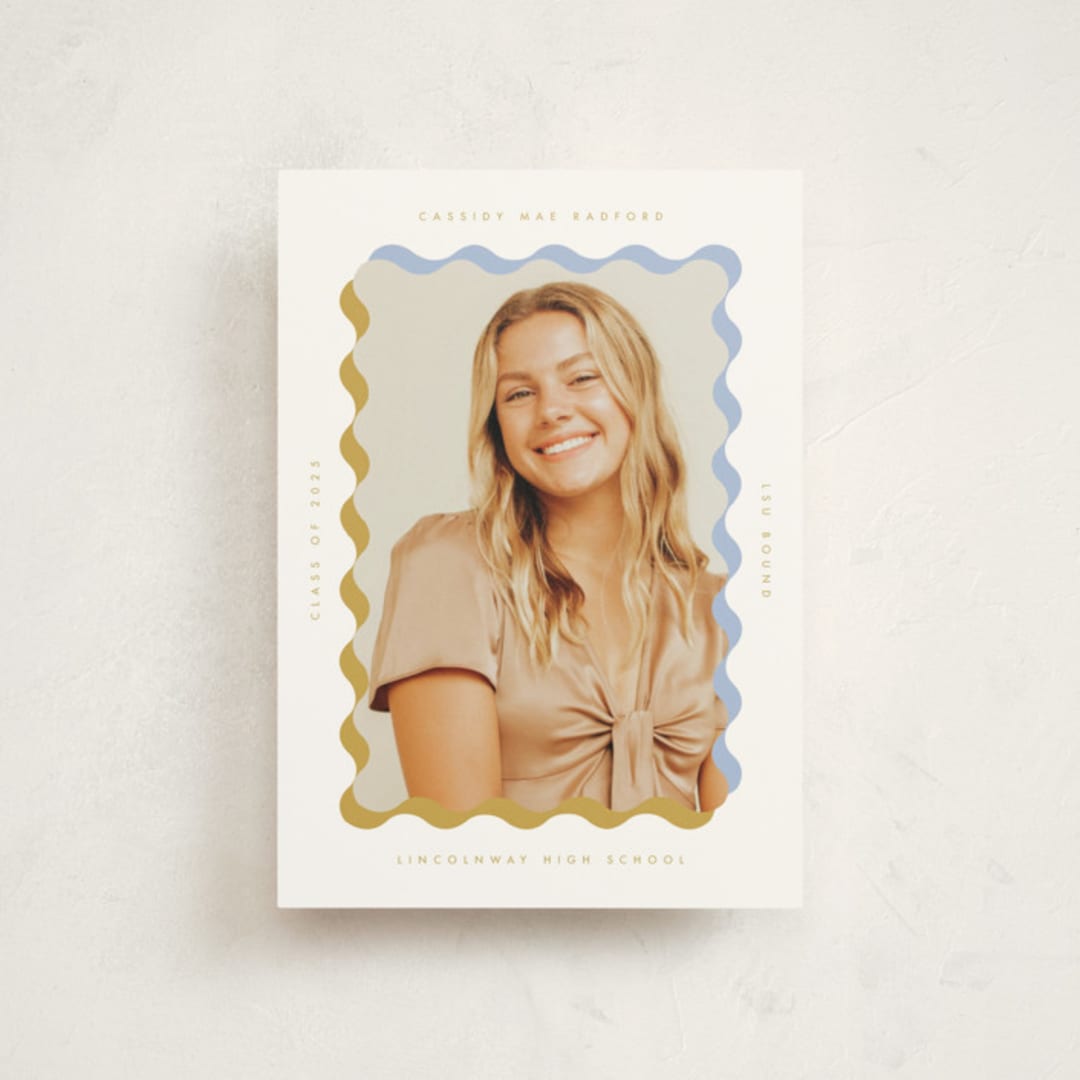 "wavy frame" - Graduation Announcements in Aqua by Baumbirdy - Front