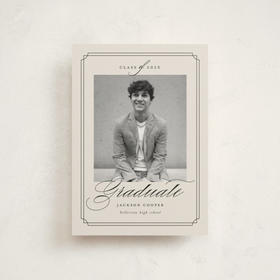 "Refined Grad" - Graduation Announcements in Taupe by Ashley Iwafuchi - Front