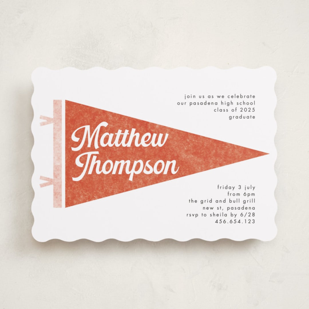 "Pennant Party" - Graduation Party Invitations in Cardinal by Catherine Culvenor - Front