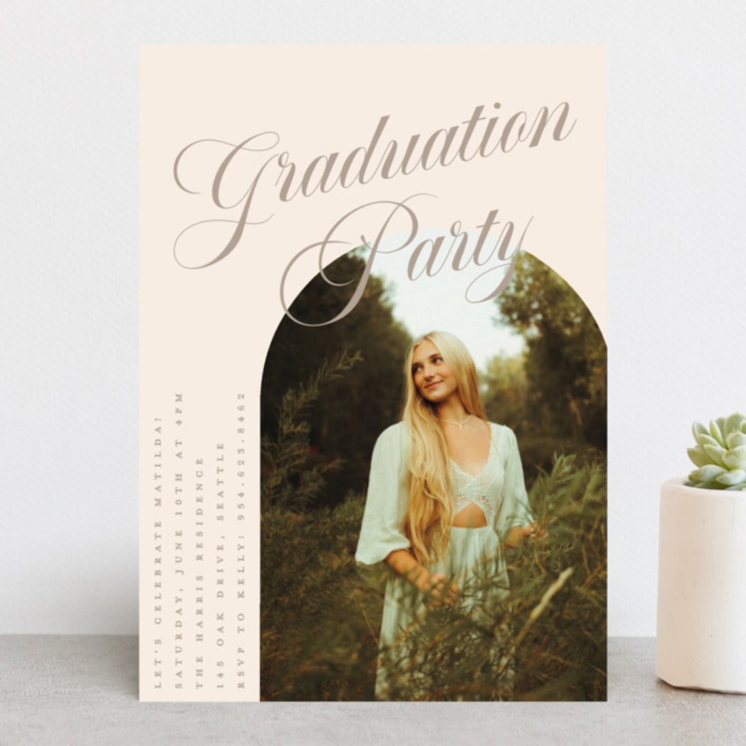 "Modern Curves" - Graduation Party Invitations in Almond by Morgan Kendall - Front