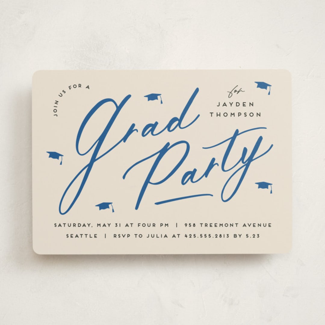 "Celebrate the Grad" - Graduation Party Invitations in Azure by Louise Kay - Front