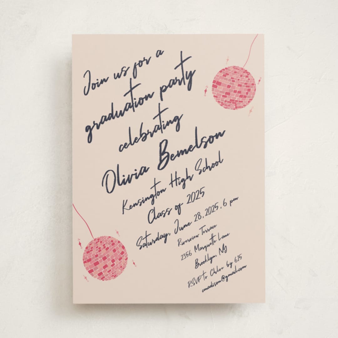 "Sparkle and Rhythm Celebration" - Graduation Party Invitations in Fuchsia by Sarah Rosenthal - Front