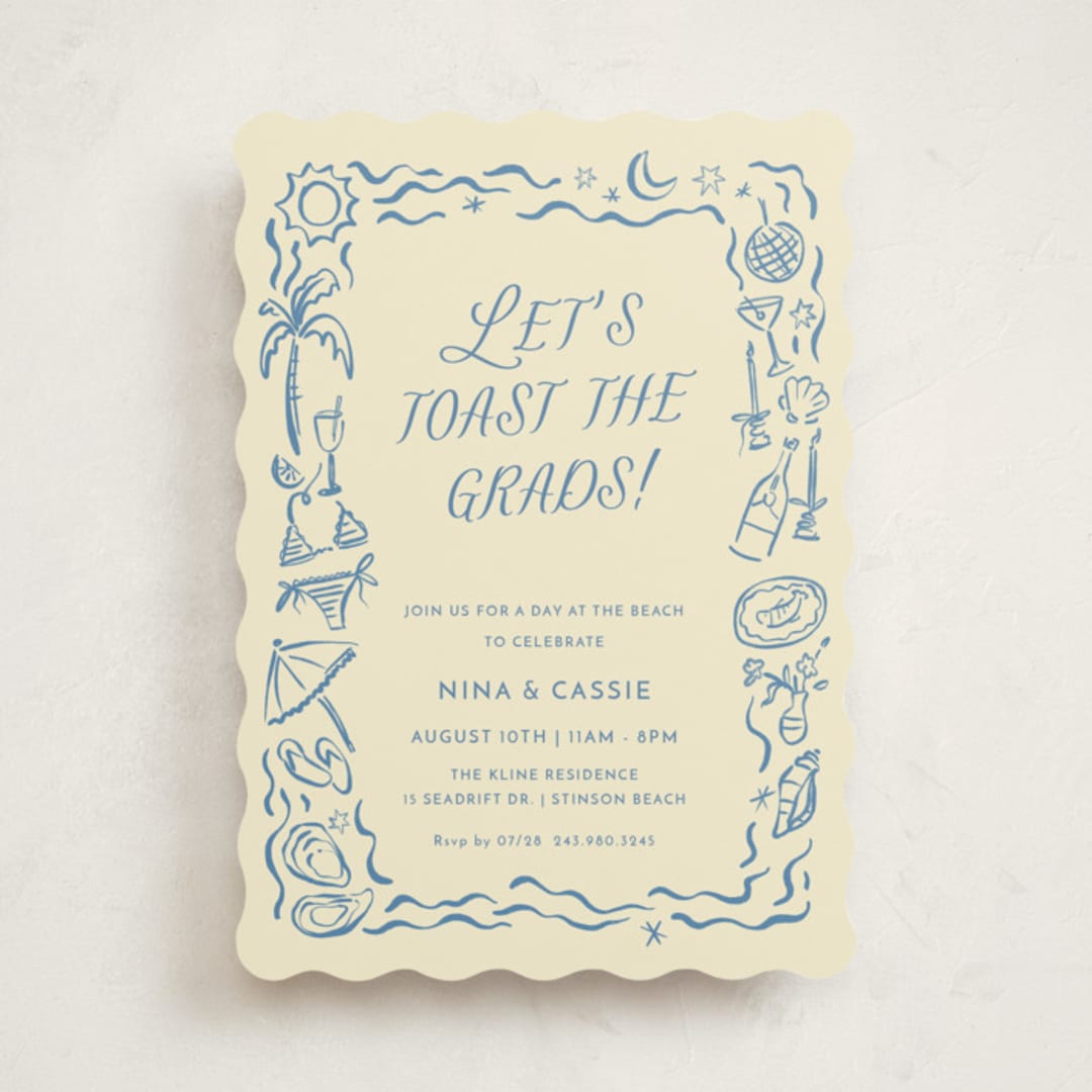 "On the Coast" - Graduation Party Invitations in Sea by Pati Cascino - Front