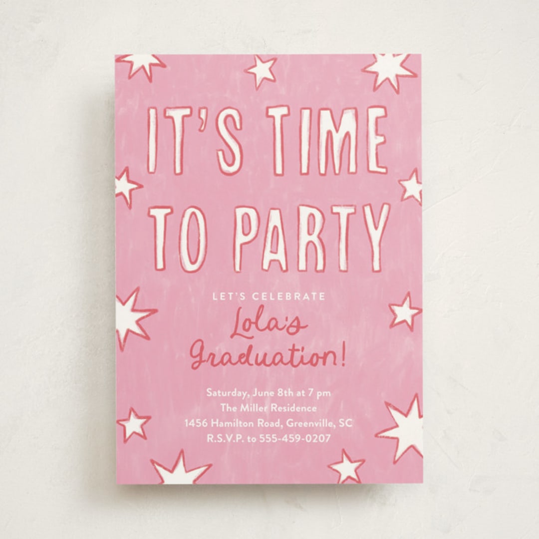 "Starry Celebration" - Graduation Party Invitations in Cotton Candy by Kercia Jane - Front