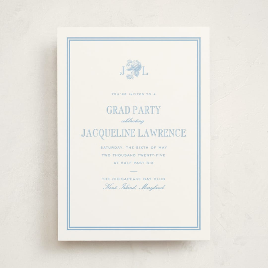 "Chesapeake" - Graduation Party Invitations in Sky Blue by Megan Davis - Front