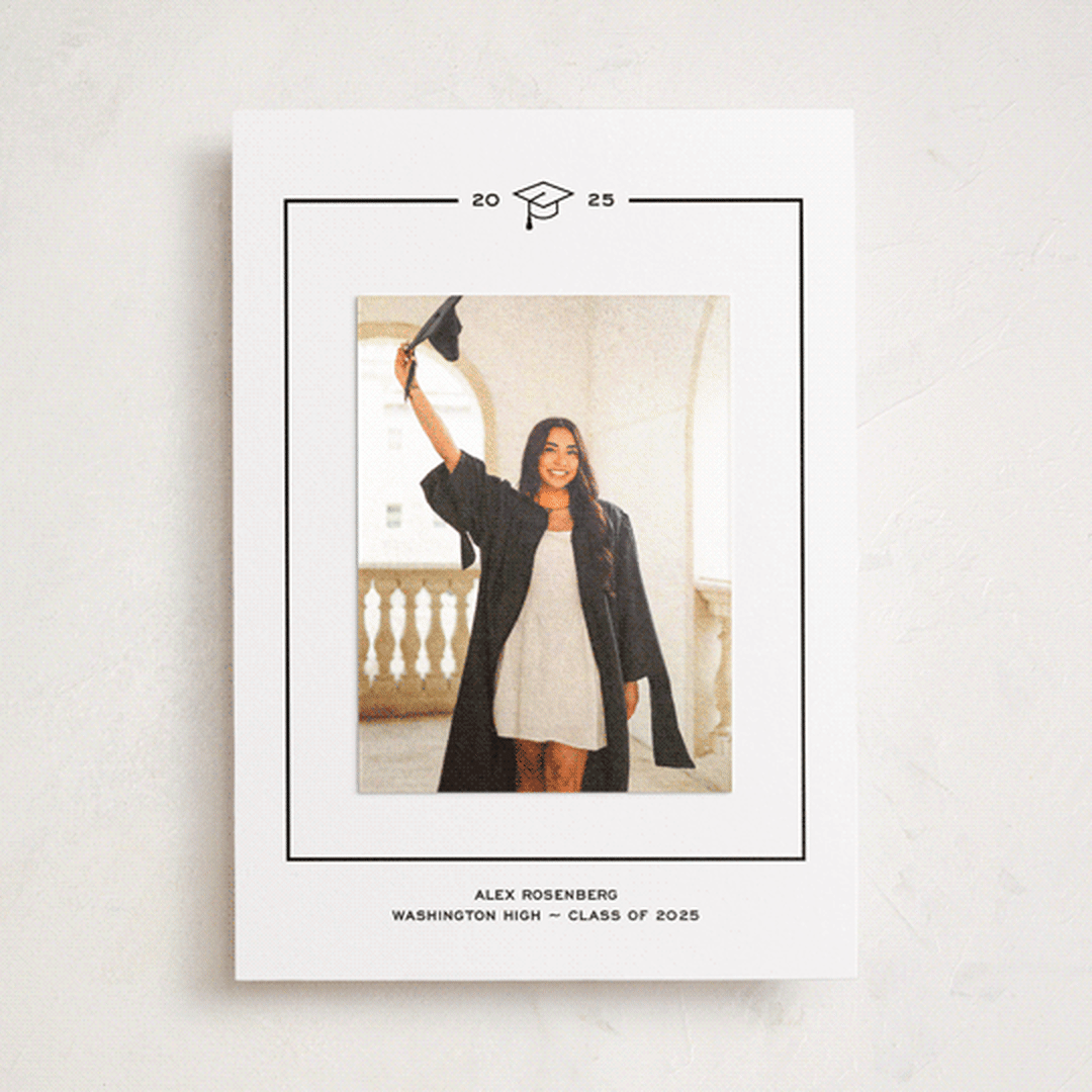 "Cap Frame" - Graduation Announcement Photo Mount Cards in Noir by Annie Shapiro - Front