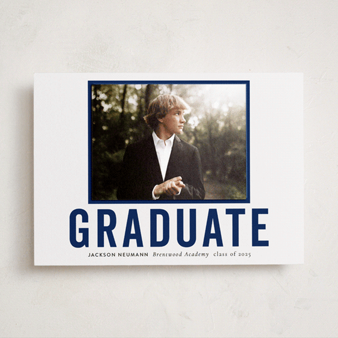 "Jax" - Graduation Announcement Photo Mount Cards in Navy by Sara Hicks Malone - Front