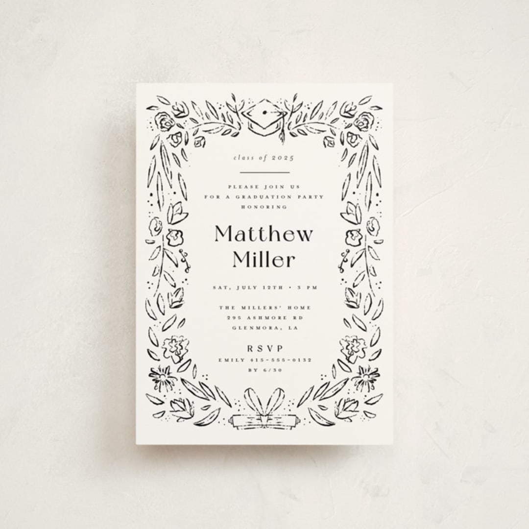 "Hand-drawn Grad Frame" - Graduation Party Invitations in Ink by Darryl Don Doctor - Front