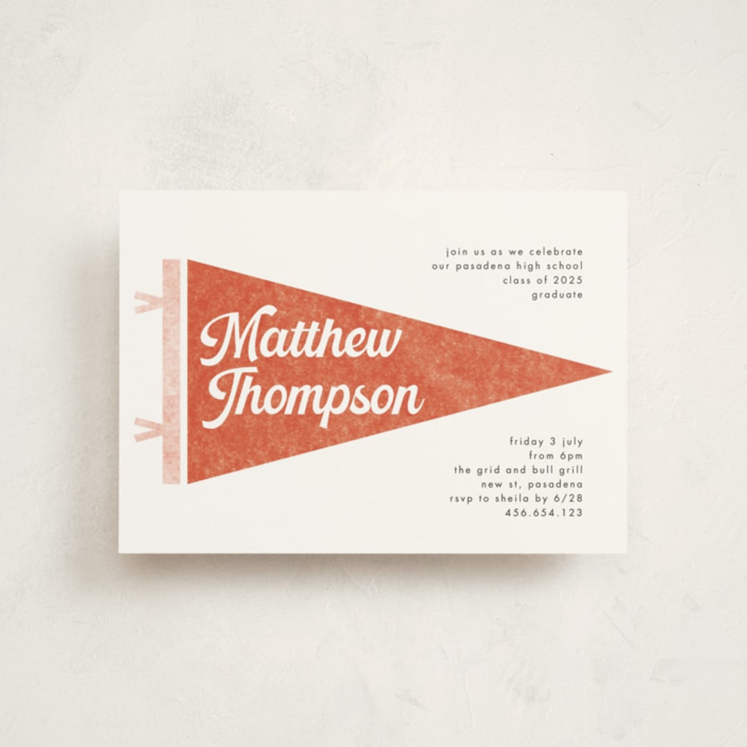 "Pennant Party" - Graduation Party Invitations in Cardinal by Catherine Culvenor - Front