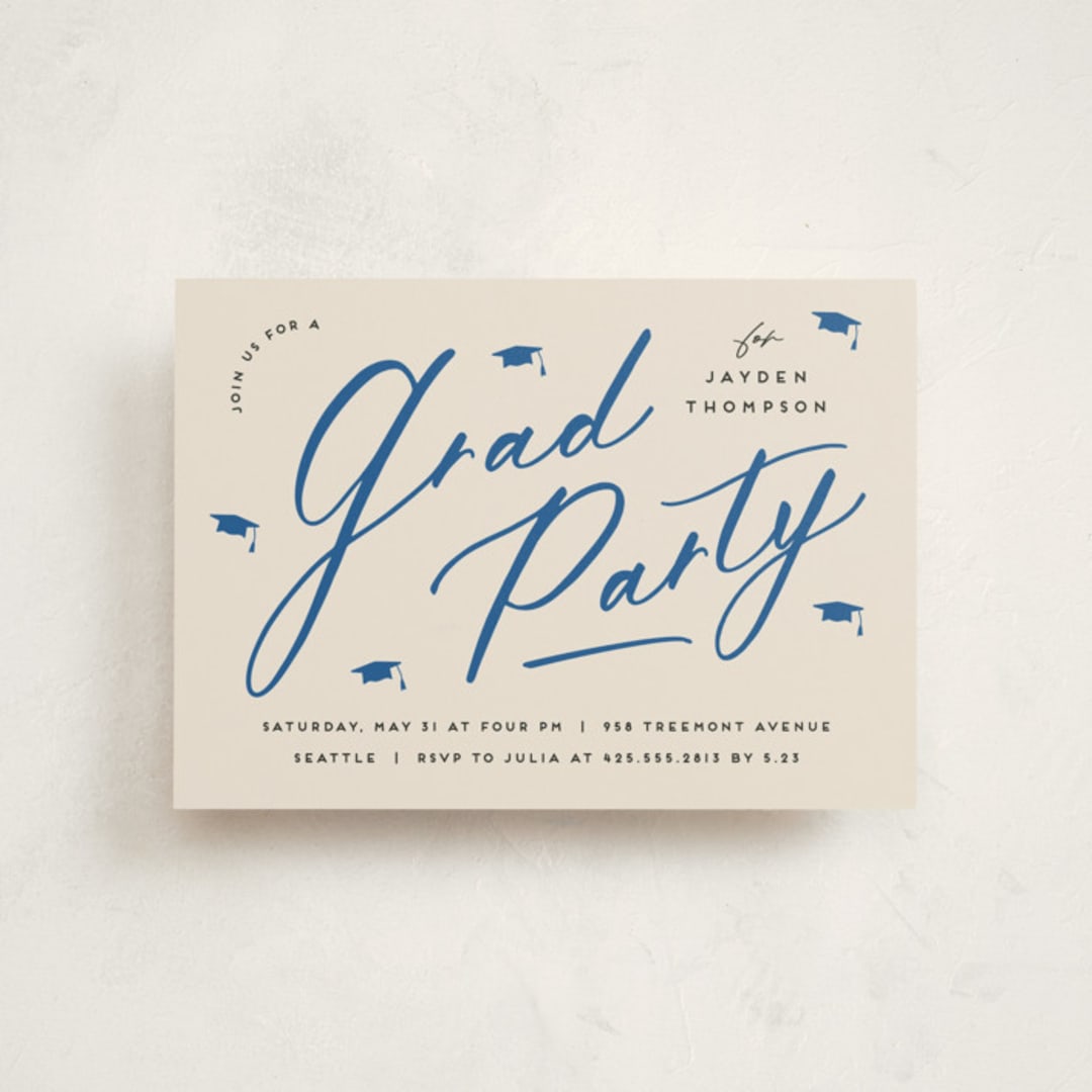 "Celebrate the Grad" - Graduation Party Invitations in Azure by Louise Kay - Front