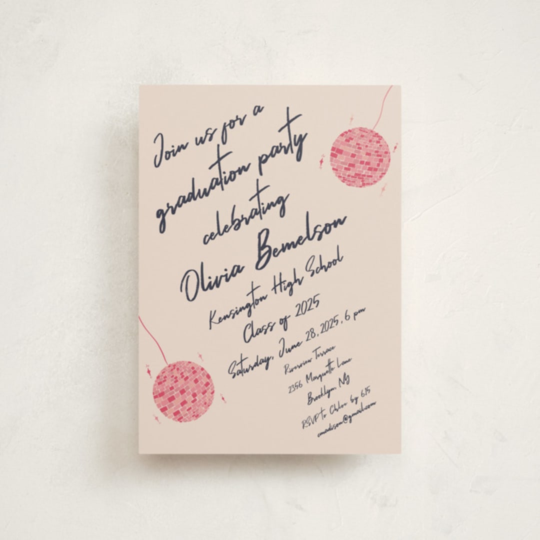 "Sparkle and Rhythm Celebration" - Graduation Party Invitations in Fuchsia by Sarah Rosenthal - Front