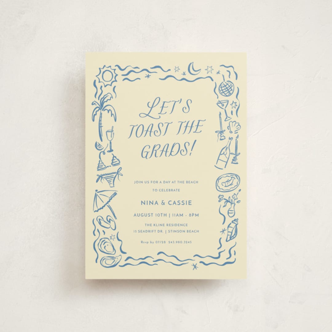 "On the Coast" - Graduation Party Invitations in Sea by Pati Cascino - Front