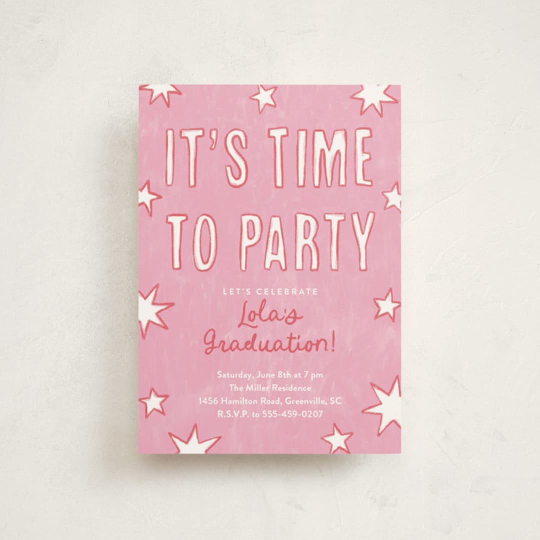 "Starry Celebration" - Graduation Party Invitations in Cotton Candy by Kercia Jane - Front