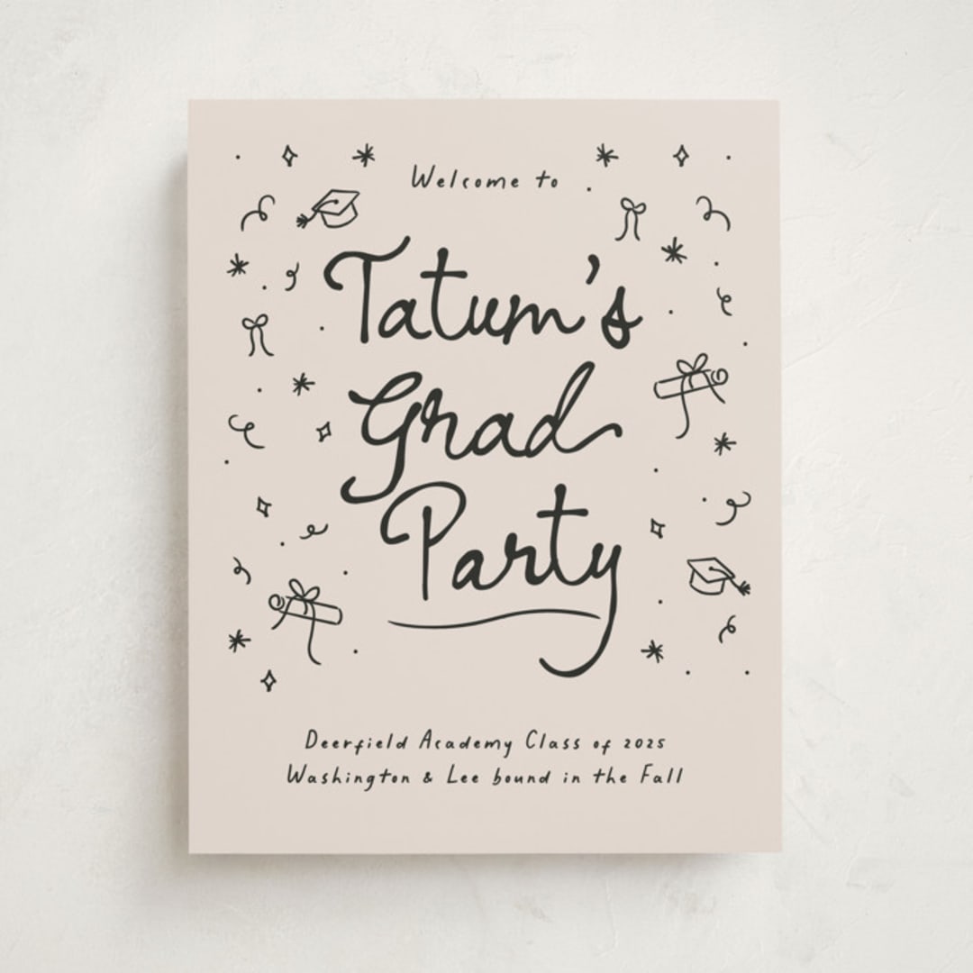 "Illustrated Grad" - Graduation Welcome Signs in Onyx by Ashley Iwafuchi - Front