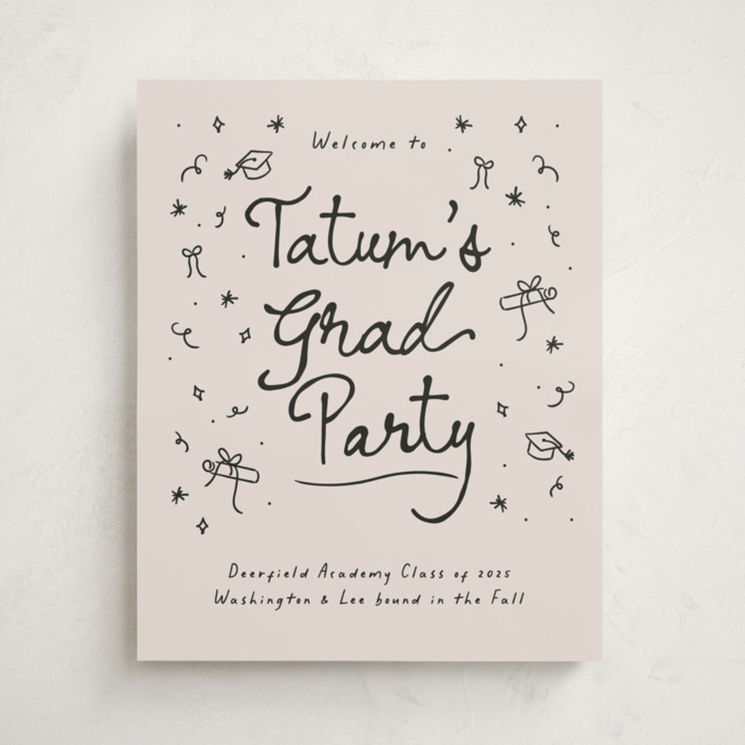 "Illustrated Grad" - Graduation Welcome Signs in Onyx by Ashley Iwafuchi - Front