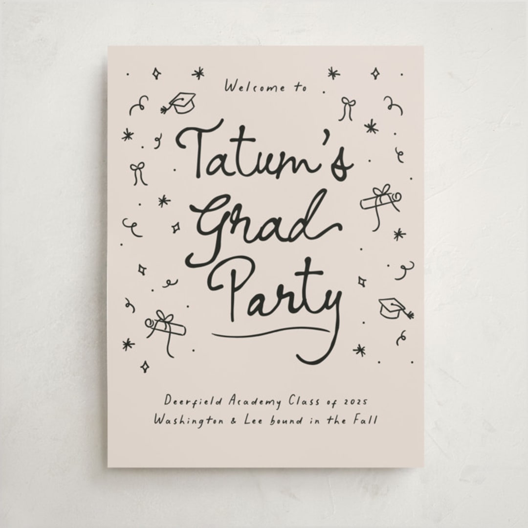 "Illustrated Grad" - Graduation Welcome Signs in Onyx by Ashley Iwafuchi - Front