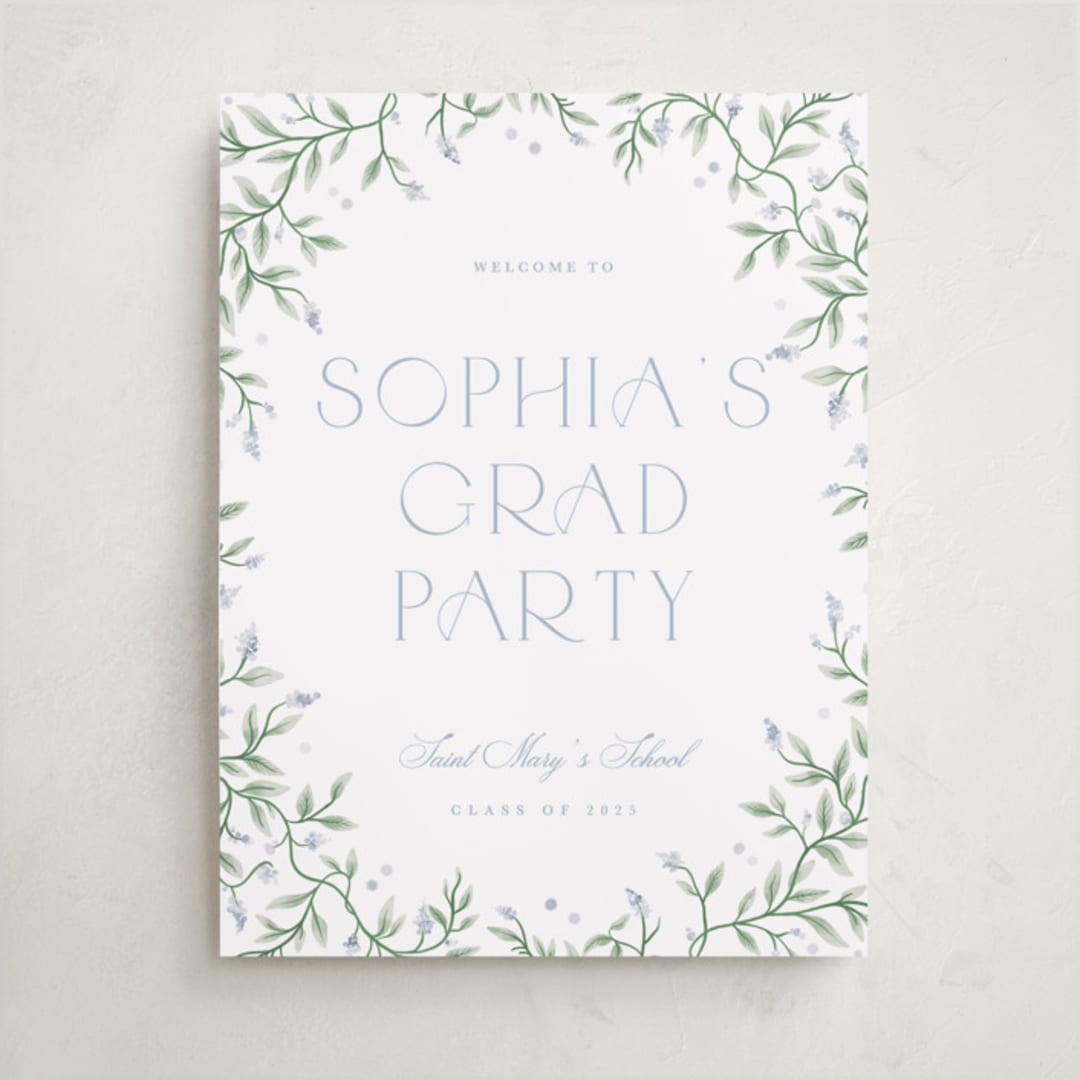 "Wisteria" - Graduation Welcome Signs in Periwinkle by Kristen Smith - Front