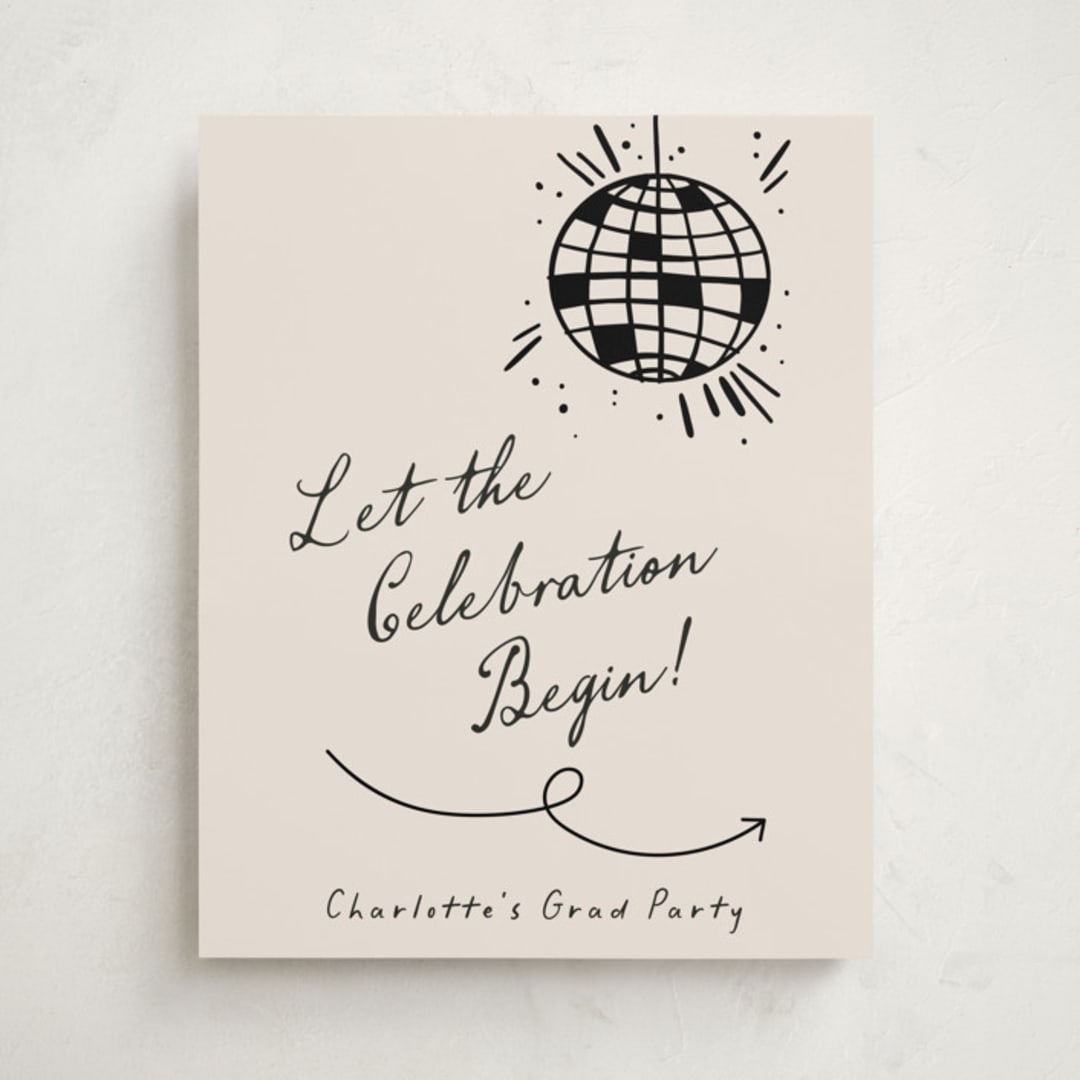 "Disco Direction" - Graduation Welcome Signs in Cream by Pixel and Hank - Front