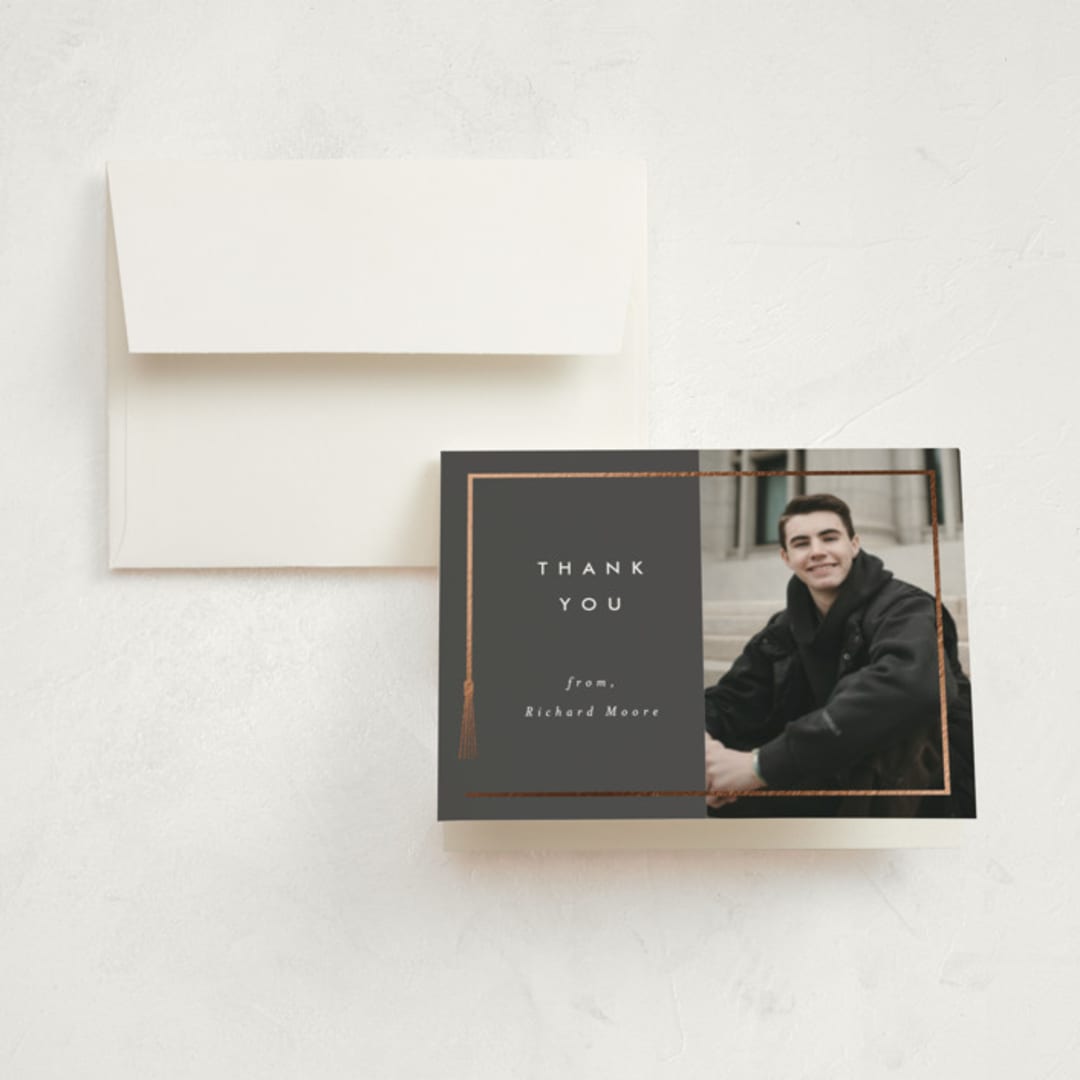 "Tassel Framed" - Graduation Thank You Cards in Charcoal by AK Graphics - Front