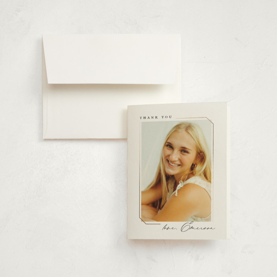 "Simply Sweet Frame" - Graduation Thank You Cards in Noir by Emily Betts - Front