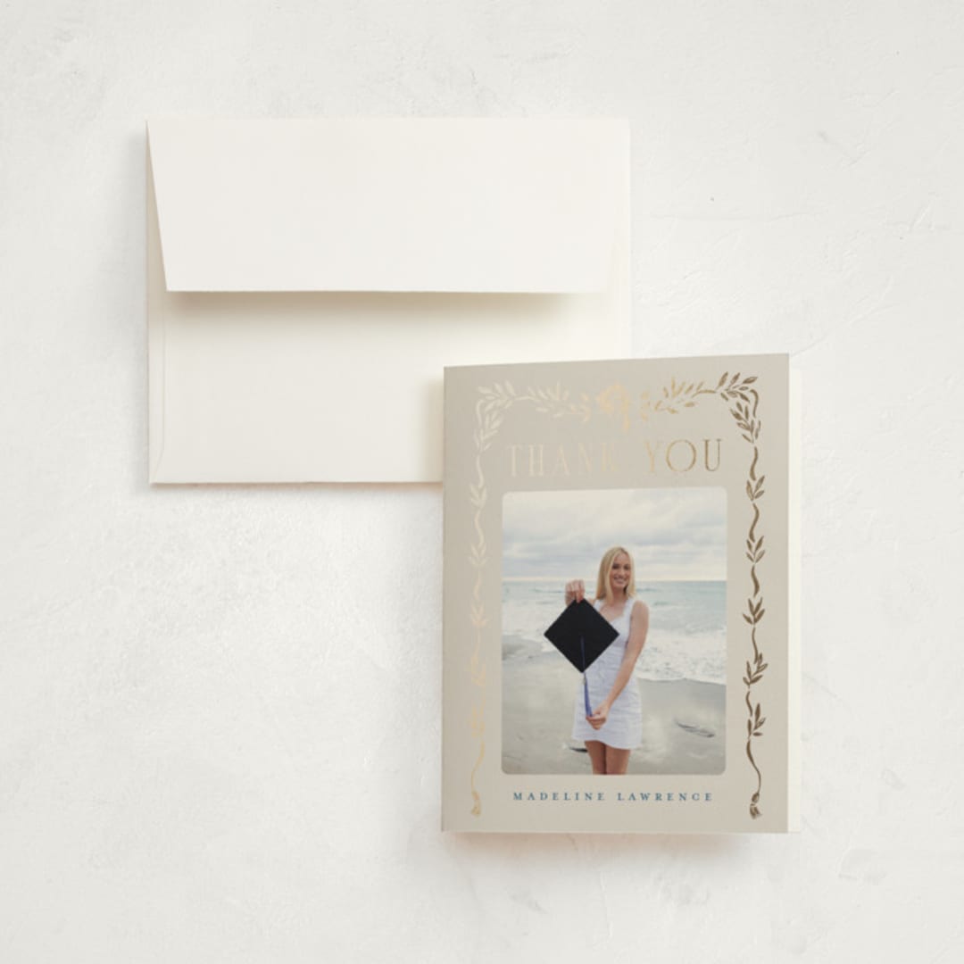 "Grad Crest" - Graduation Thank You Cards in Indigo by Petra Kern - Front
