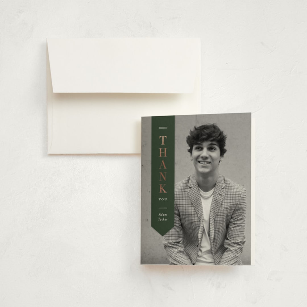 "Classic Sash" - Graduation Thank You Cards in Pine by Lauren Chism - Front