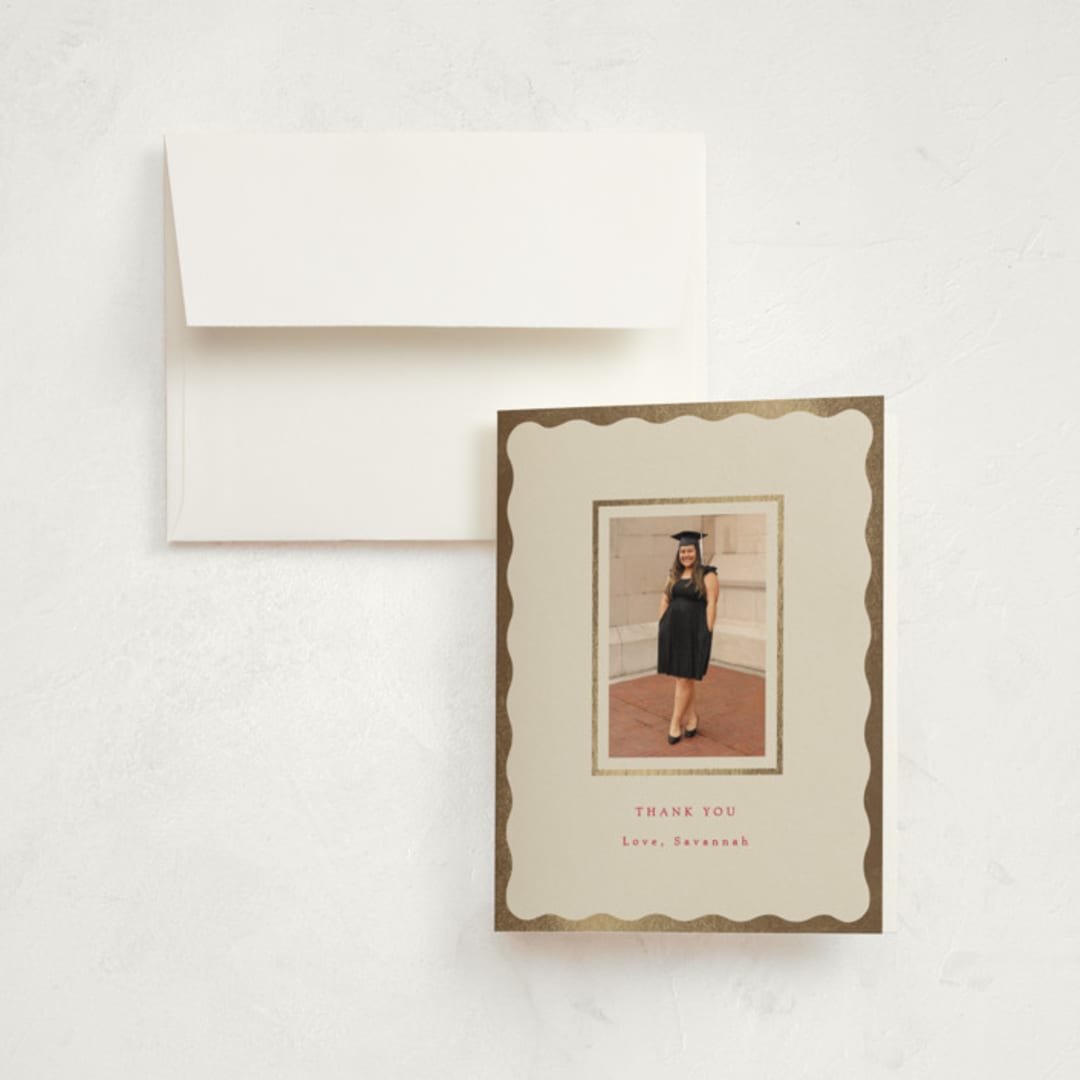 "Decorative Frame" - Graduation Thank You Cards in Crimson by Baumbirdy - Front