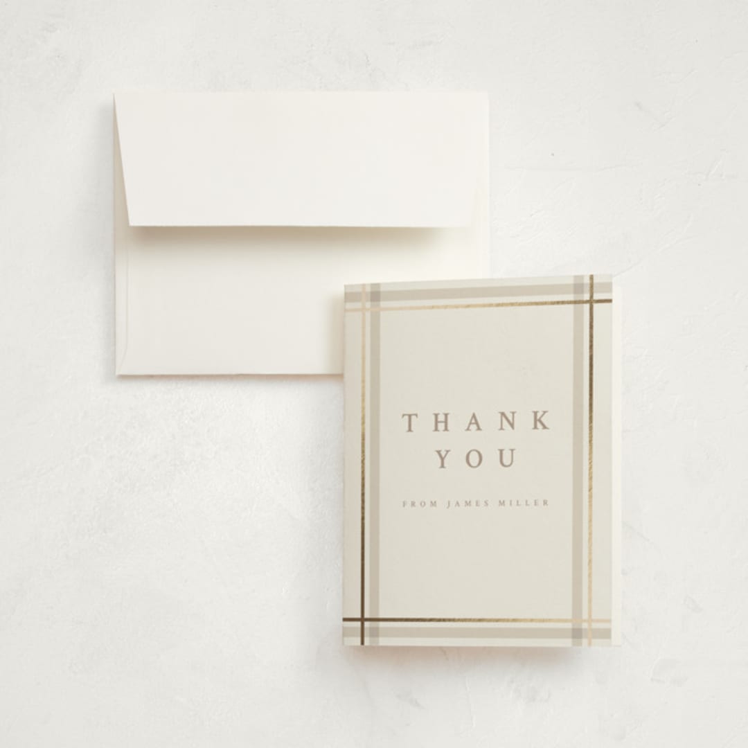 "Traditional Plaid" - Graduation Thank You Cards in Tan by Ashley Presutti Beasley - Front