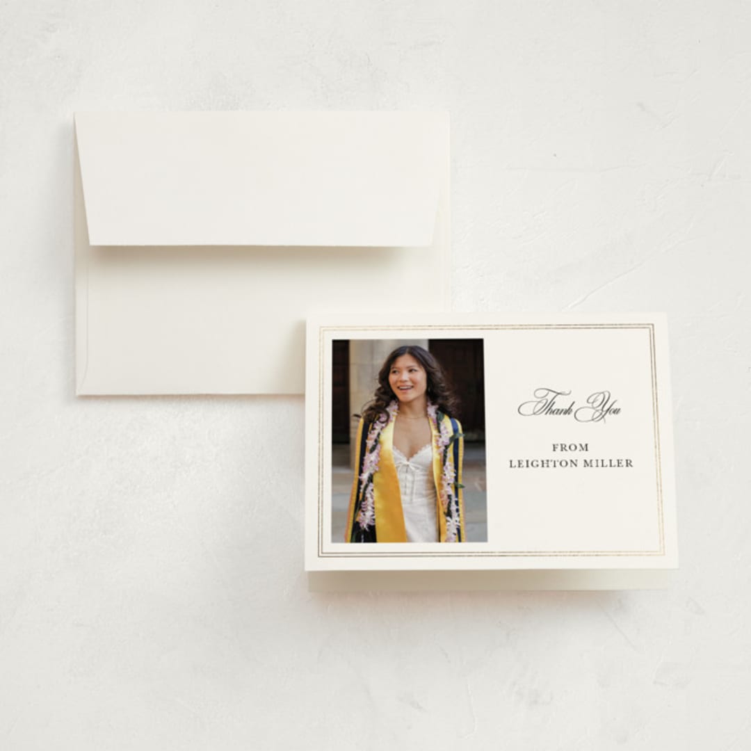 "Traditionally" - Graduation Thank You Cards in Pearl by Sarah Brown - Front