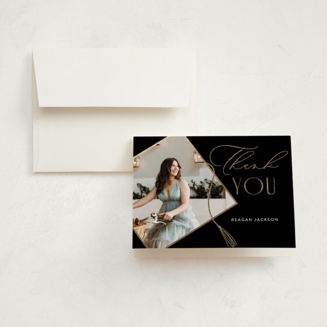 "Grad Party Sleek" - Graduation Thank You Cards in Noir by Ilze Lucero - Front