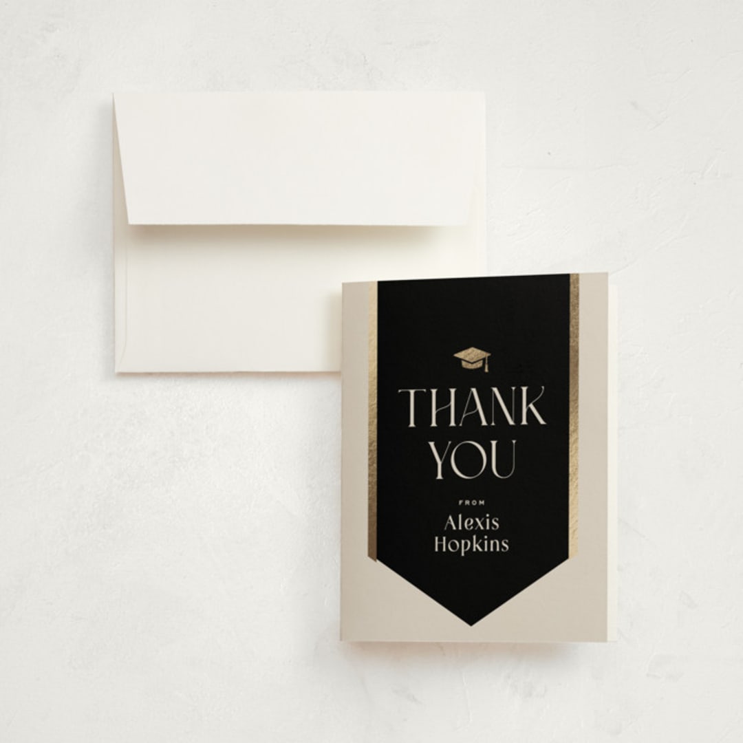 "Graduation Stole" - Graduation Thank You Cards in Onyx by Hooray Creative - Front