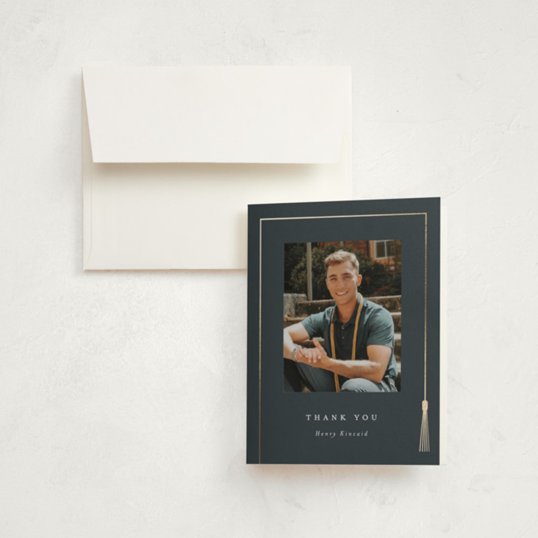 "Tasseled" - Graduation Thank You Cards in Dusty Navy by AK Graphics - Front