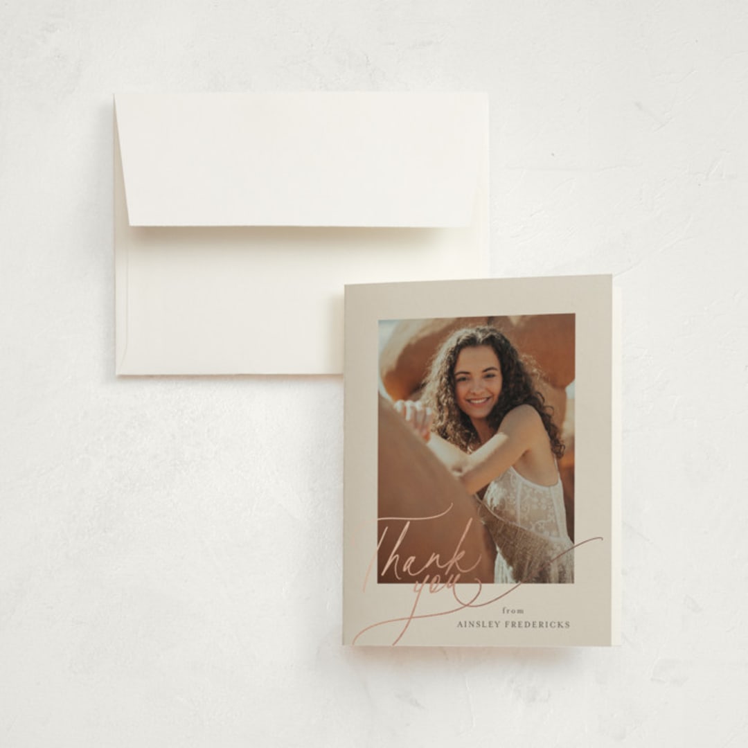 "Simply Side Scripted" - Graduation Thank You Cards in Latte by Jackie Crawford - Front