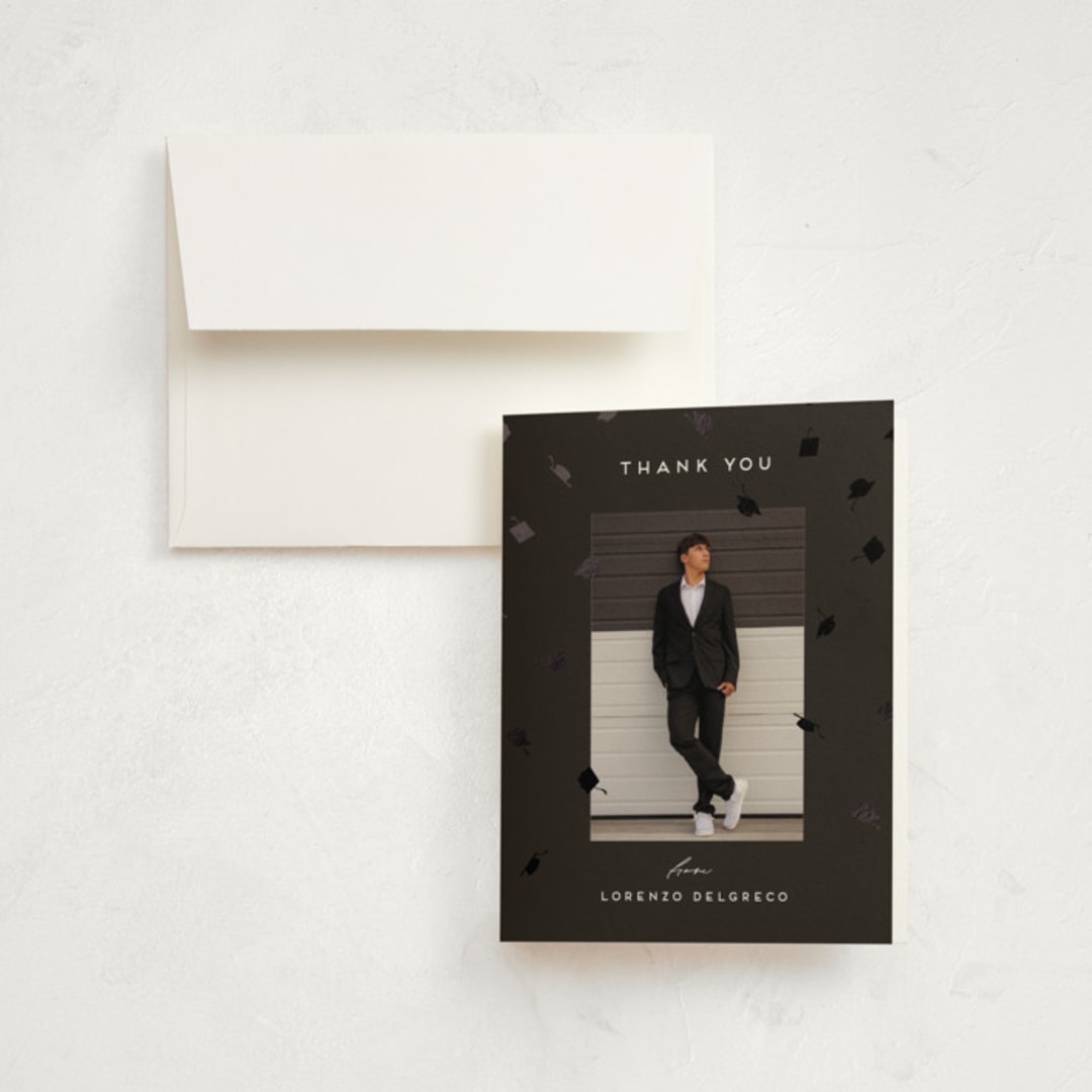 "Hats off grad" - Graduation Thank You Cards in Ardoise by Jamie Alexander - Front