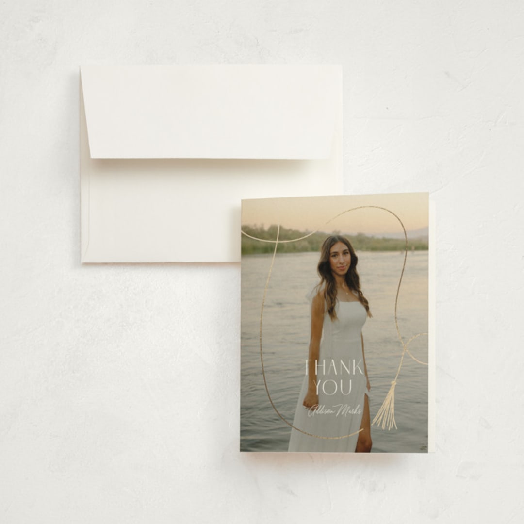 "Twirling Tassle" - Graduation Thank You Cards in Snow by Lauren Chism - Front