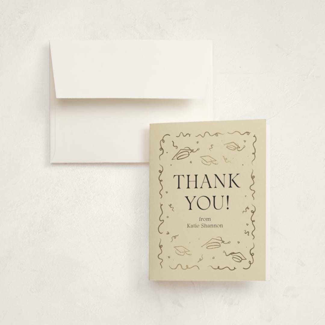 "Cheers to the Grad" - Graduation Thank You Cards in Ivory by Zove Ahhh - Front
