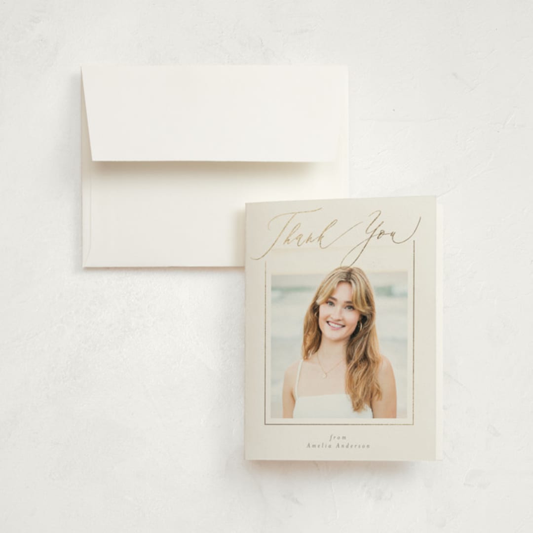 "Carlisle" - Graduation Thank You Cards in Latte by Deynaaz Daraei - Front
