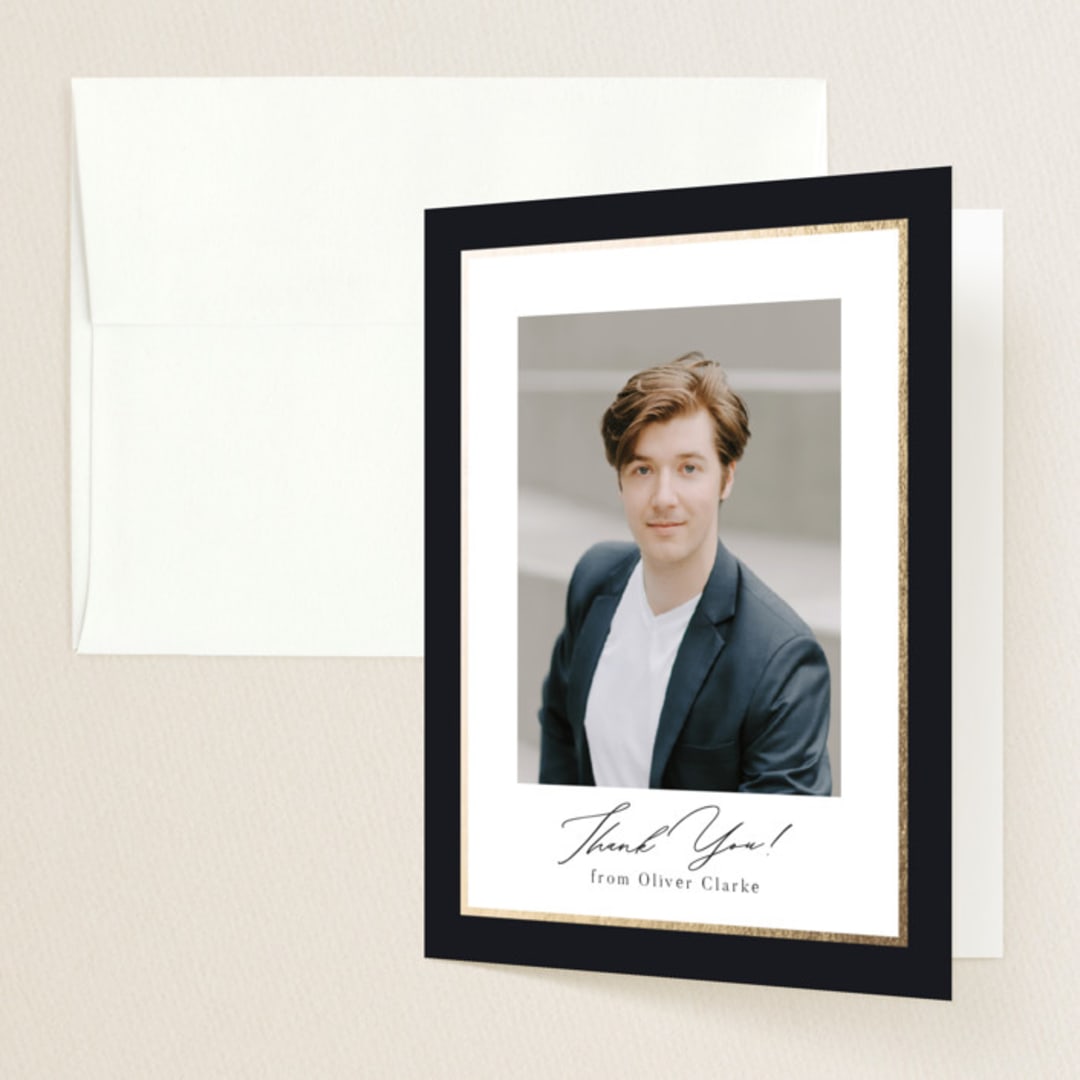 "Classic Edge" - Graduation Thank You Cards in Midnight by Nicole Walsh - Front