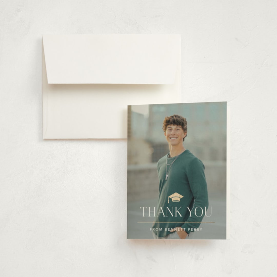 "Academy" - Graduation Thank You Cards in Pearl by Jennifer Postorino - Front