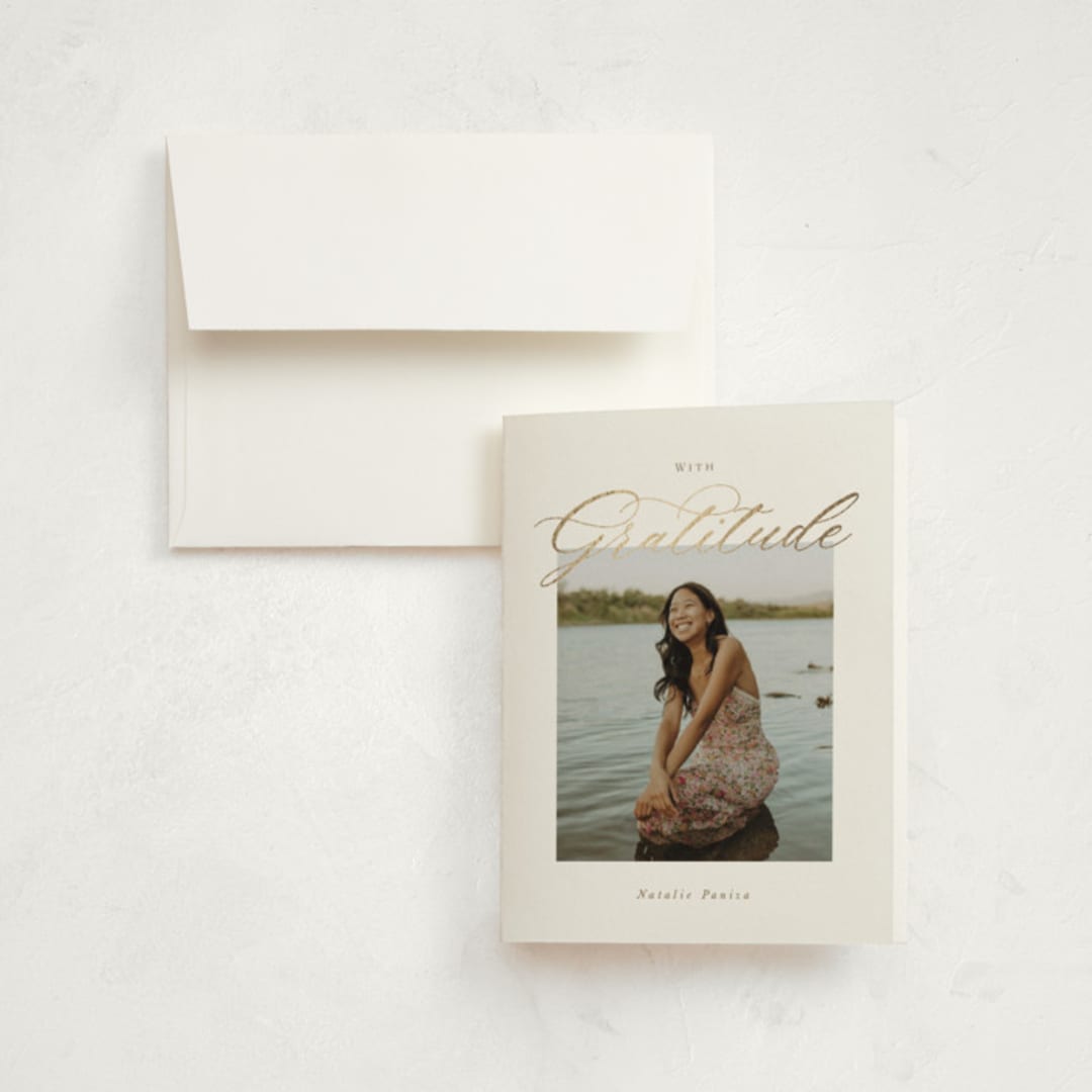 "Gilded Graduate" - Graduation Thank You Cards in Champagne by Brandy Folse - Front