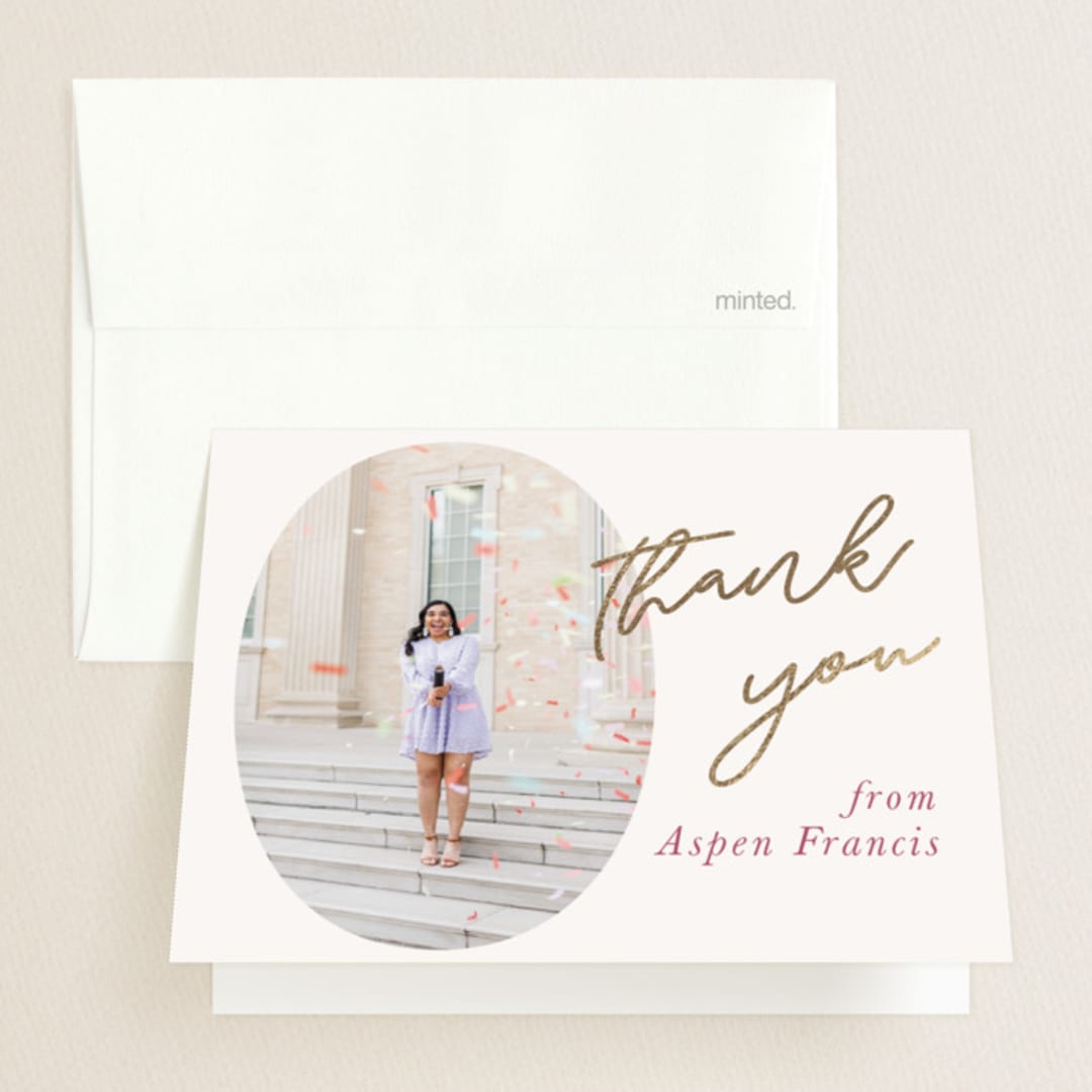 "block print" - Graduation Thank You Cards in Blush by Carolyn Hunt - Front