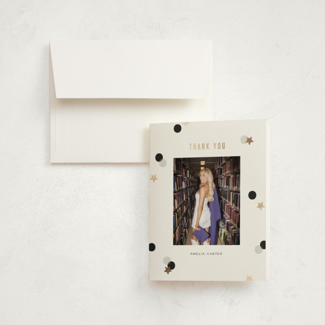 "Grad Confetti" - Graduation Thank You Cards in Twinkle by Pixel and Hank - Front