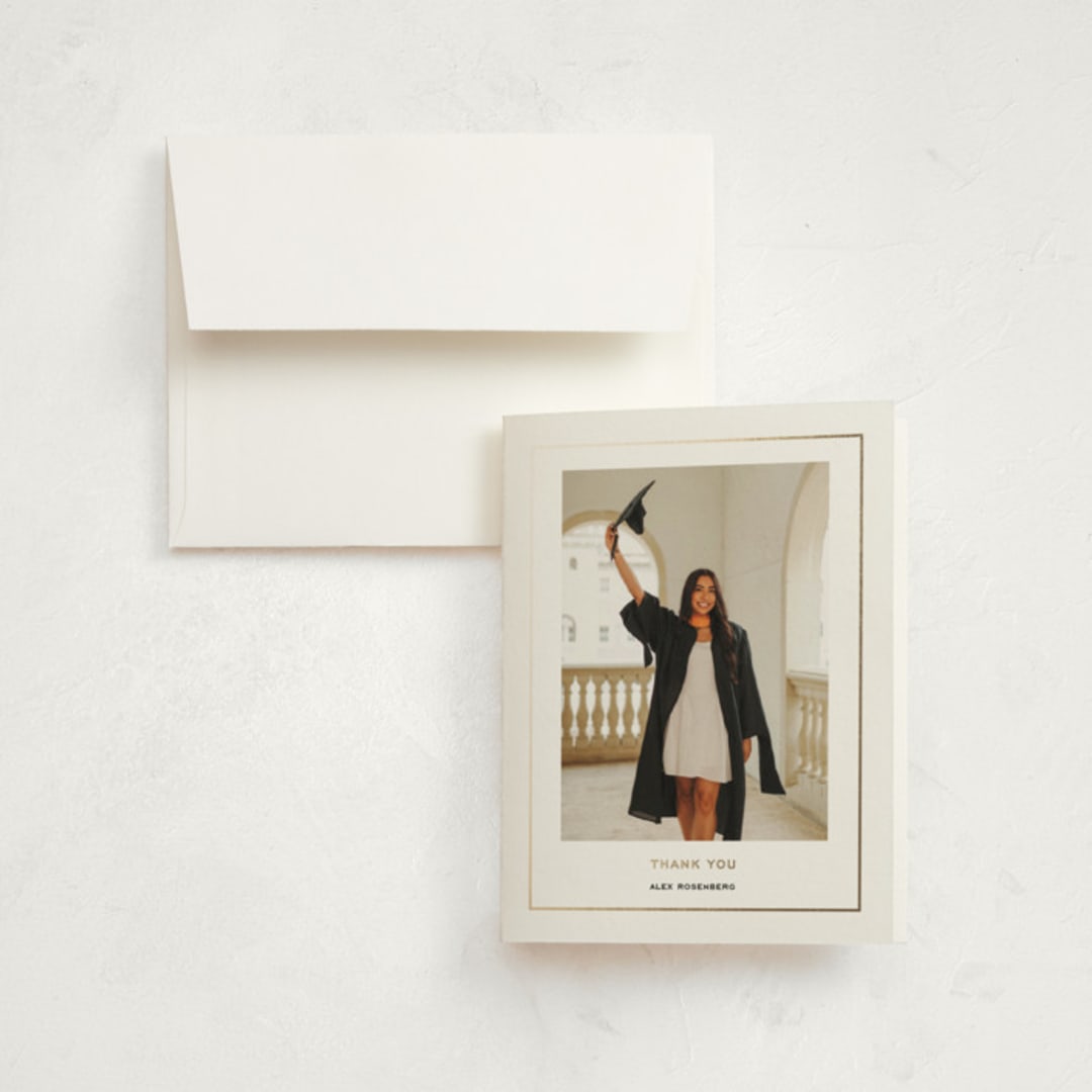 "Cap Frame" - Graduation Thank You Cards in Noir by Annie Shapiro - Front