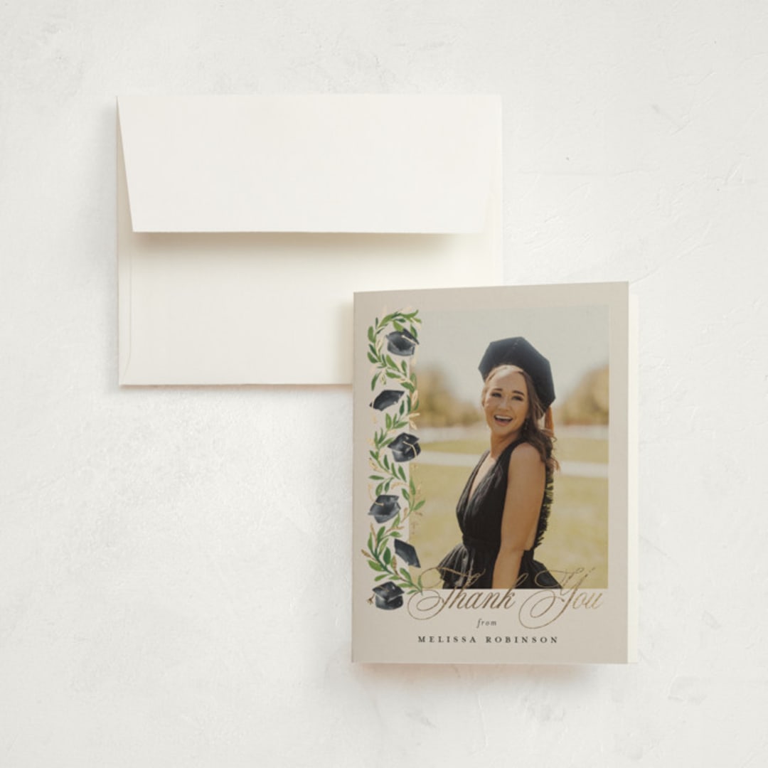 "Hats Off" - Graduation Thank You Cards in Neutral by Claudia Orengo - Front