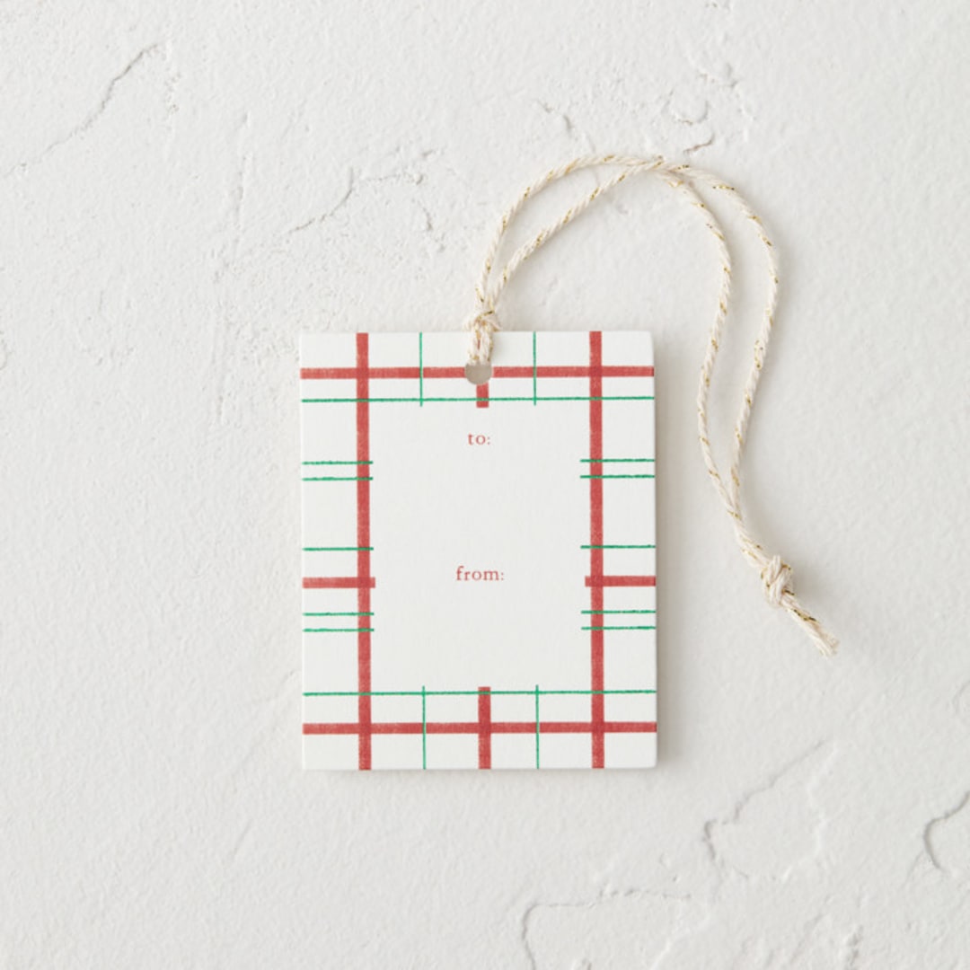 "Classic Merry Plaid" - Gift Tags in Peppermint by Baumbirdy