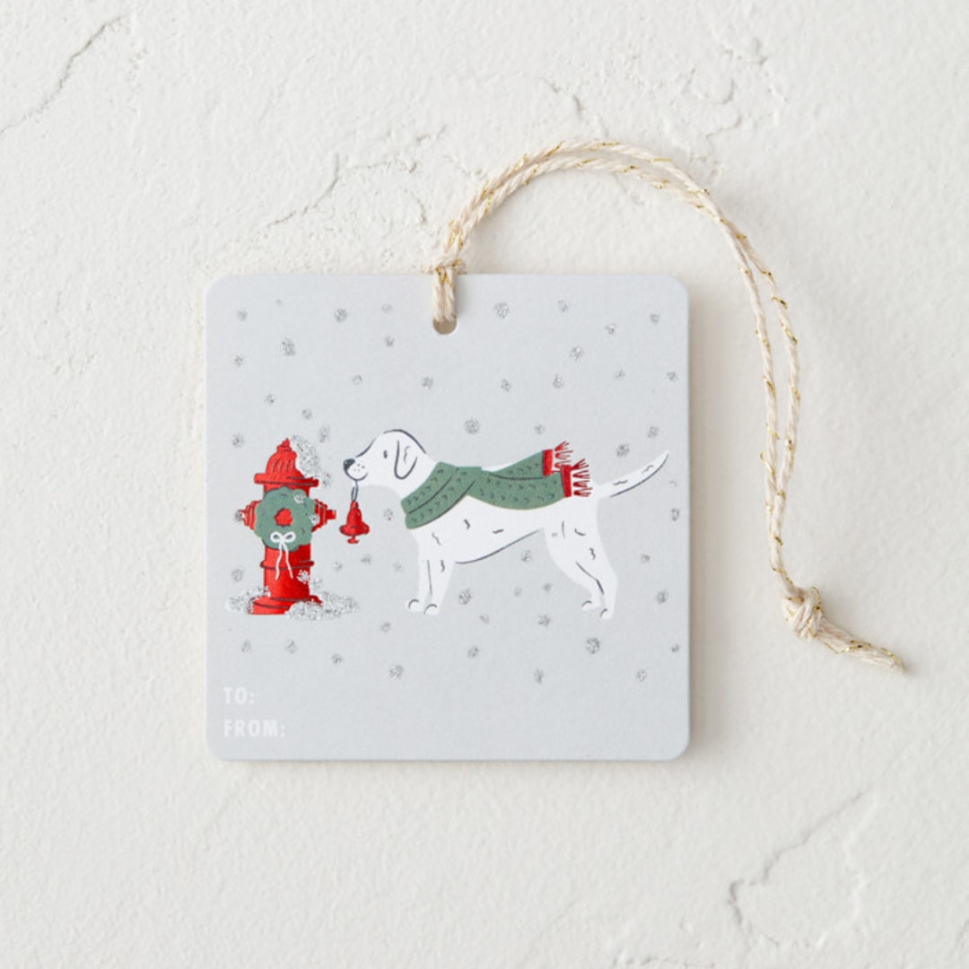 "Snowy Dog Strolling" - Gift Tags in Tinsel by Kristin Mastoras